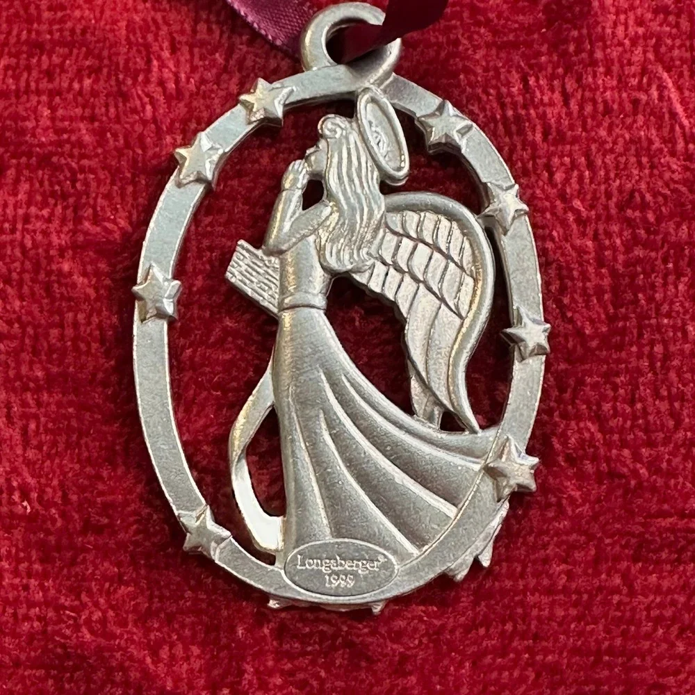 Longaberger 1999 Faith Angel Christmas Ornament Pewter Silver Tone Star Frame‎